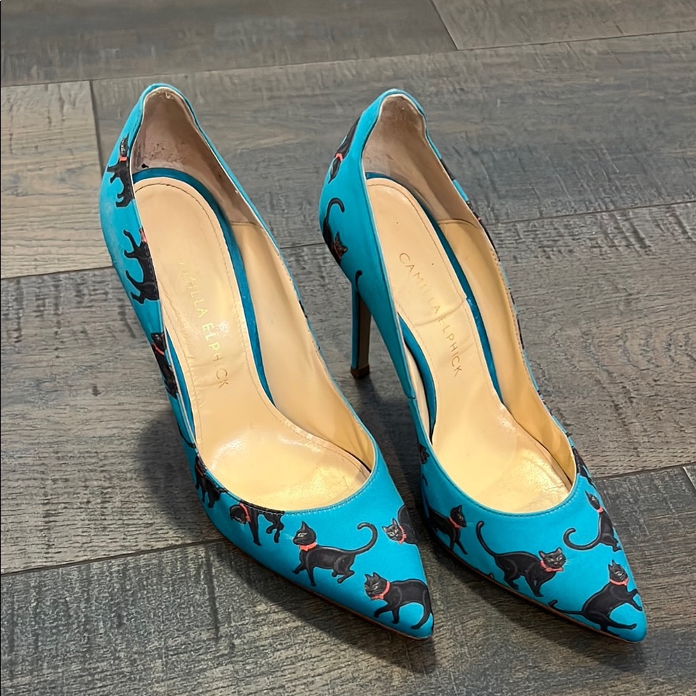 Chic Blue Cat Print Heels Camilla Elphick. Made in Italy